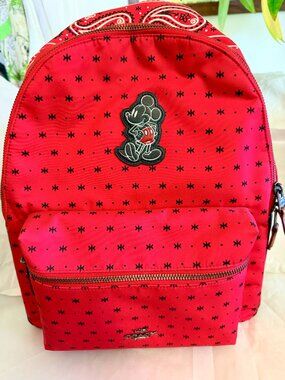 Coach x Disney Charlie Full-Size Backpack - Mickey Mouse Red Bandana Print